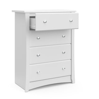 White 4 drawer chest with open drawer