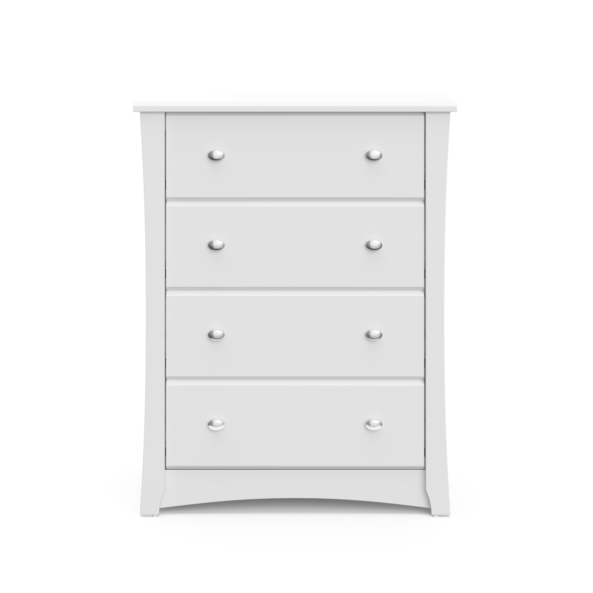 Front view of white 4 drawer chest