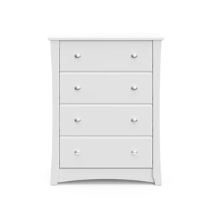 Front view of white 4 drawer chest