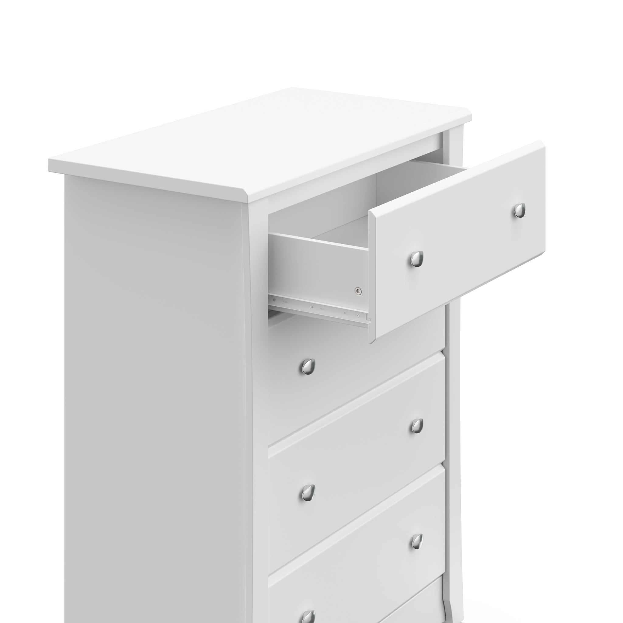 White 4 drawer chest with open drawer