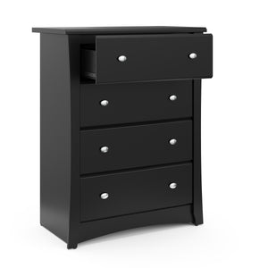 black 4 drawer chest with open drawer