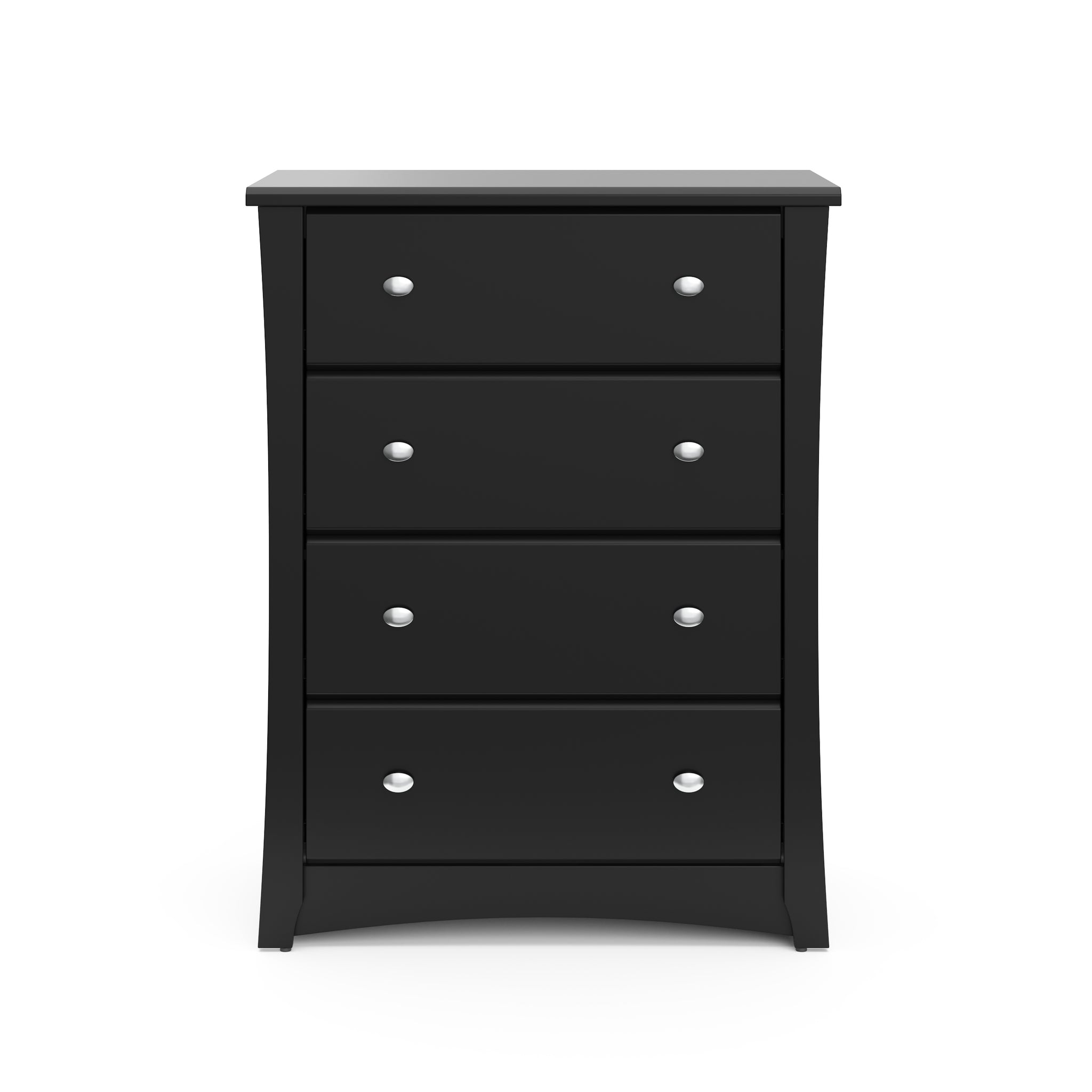 Front view of black 4 drawer chest