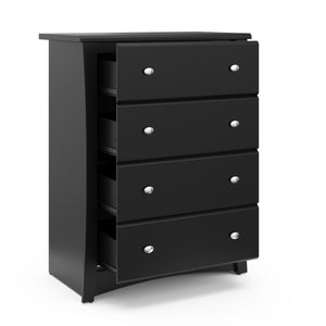 black 4 drawer chest with 4 open drawers