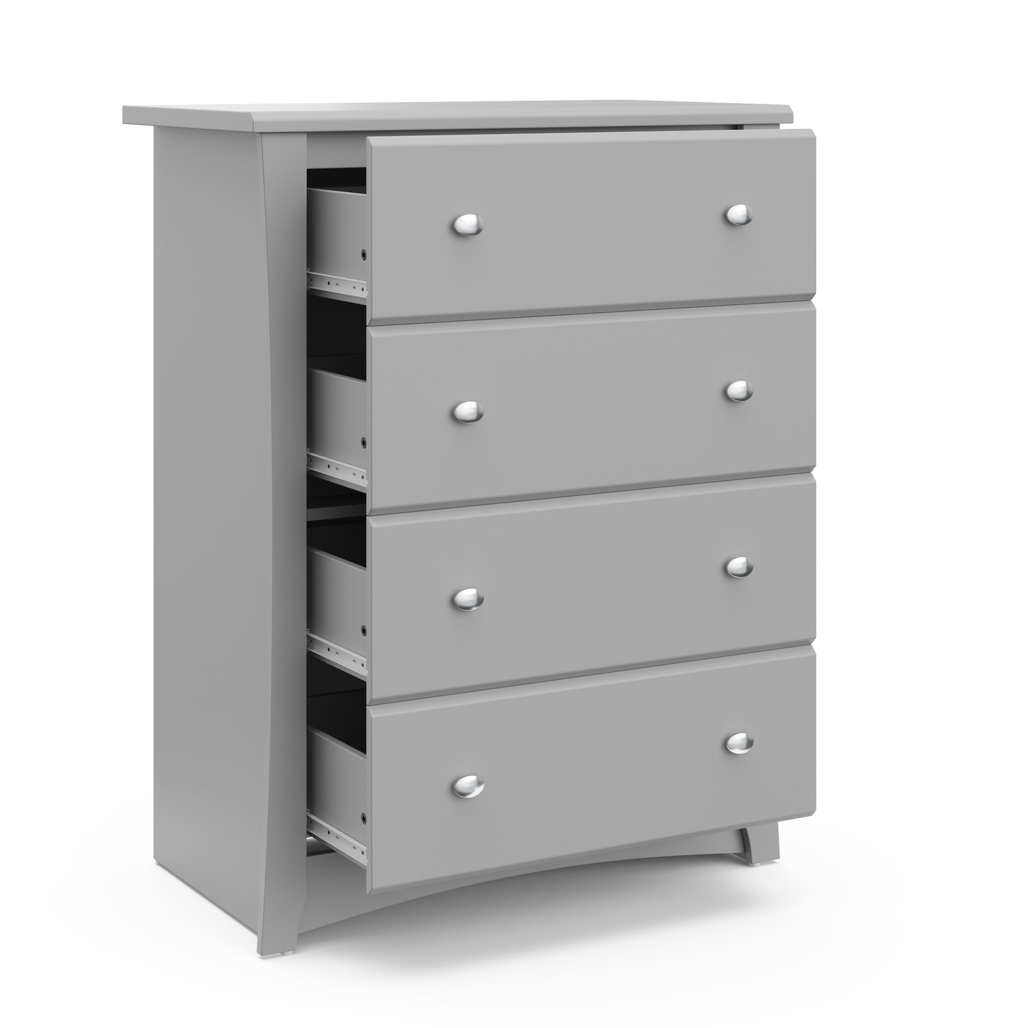 Pebble gray 4 drawer chest with 4 open drawers