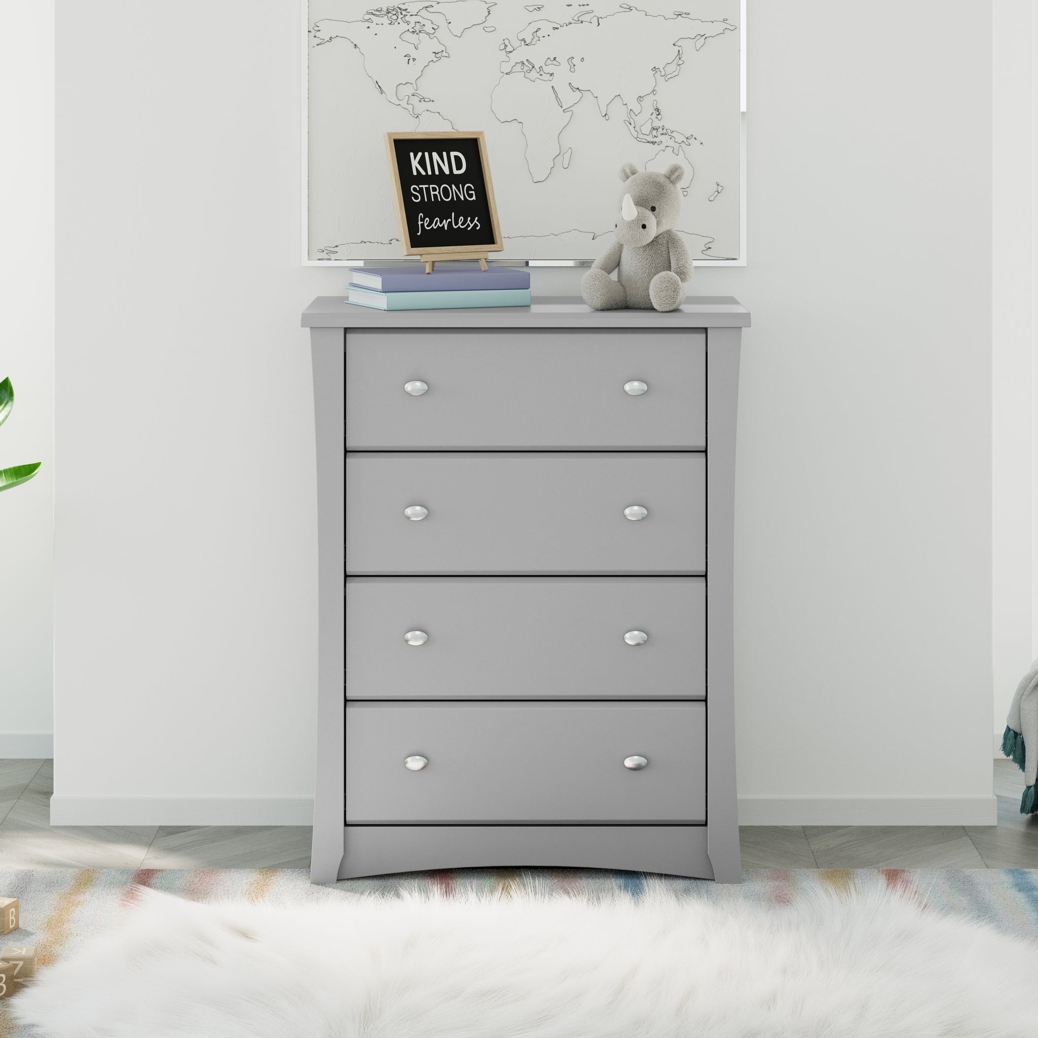 Pebble gray 4 drawer chest in nursery