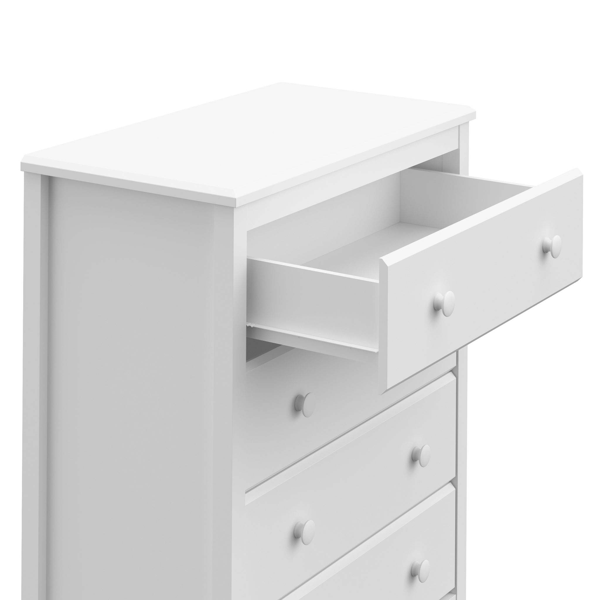 White 4 drawer chest with open drawer