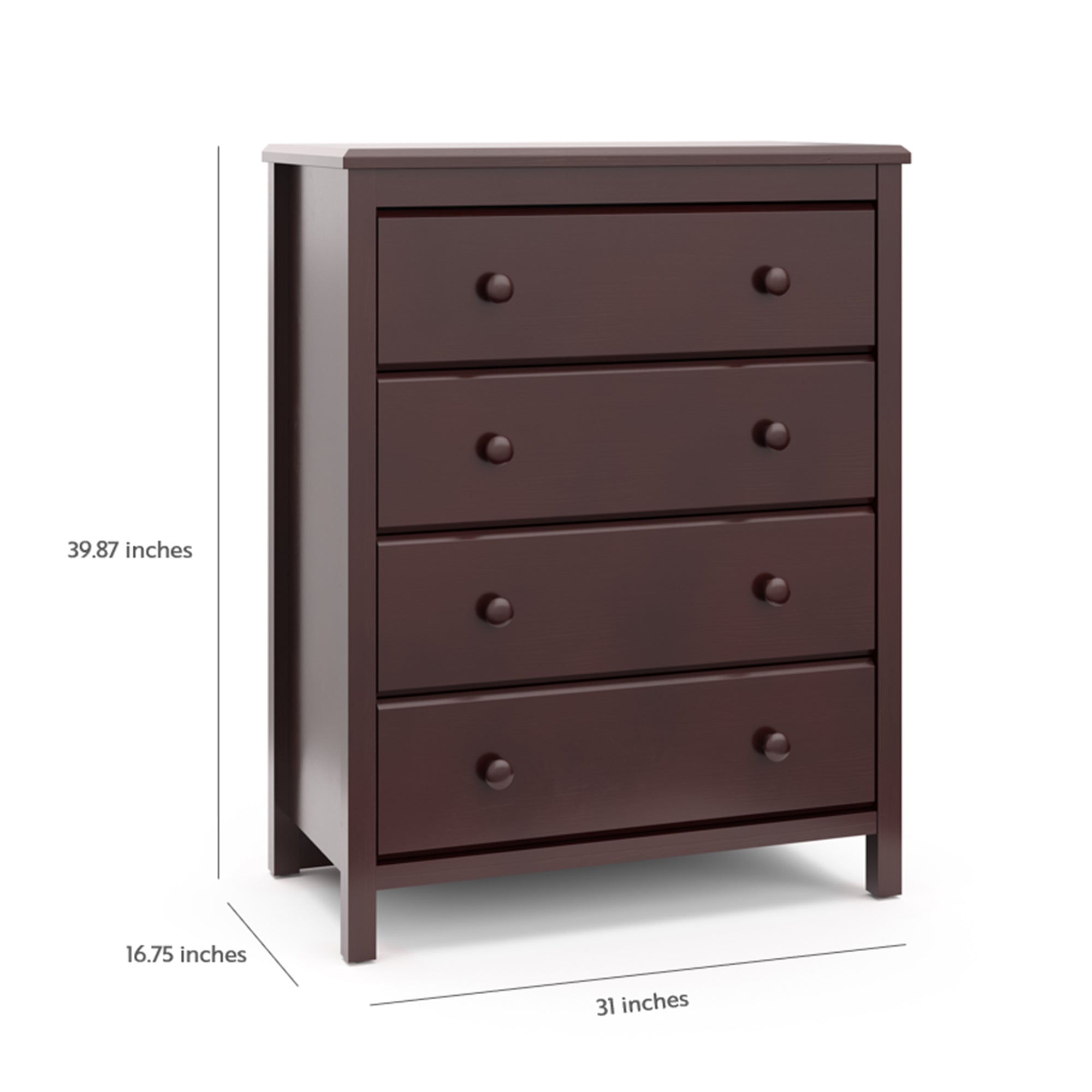 espresso 4 drawer chest with dimension