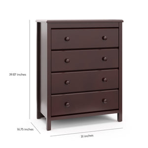 espresso 4 drawer chest with dimension