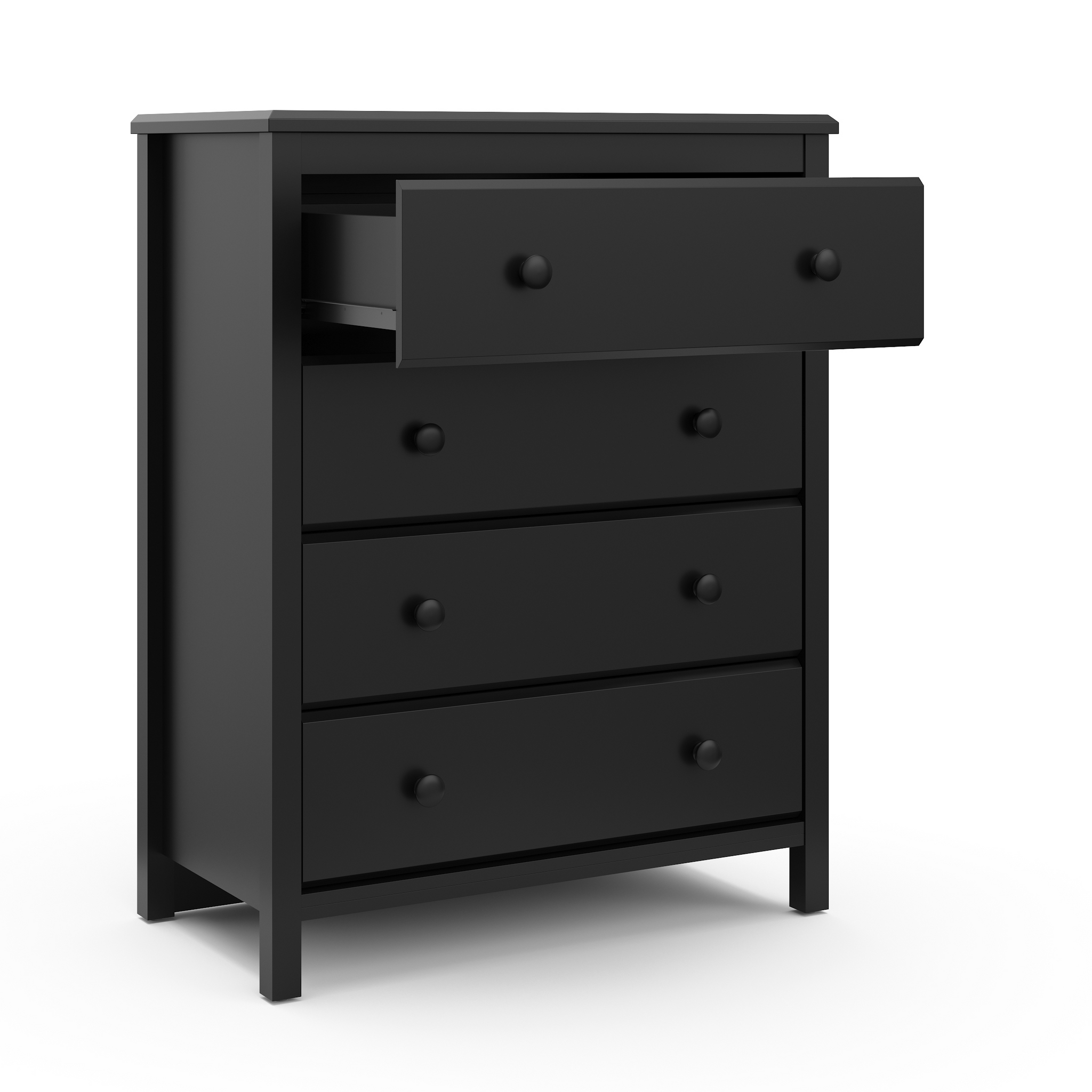black 4 drawer chest with open drawer
