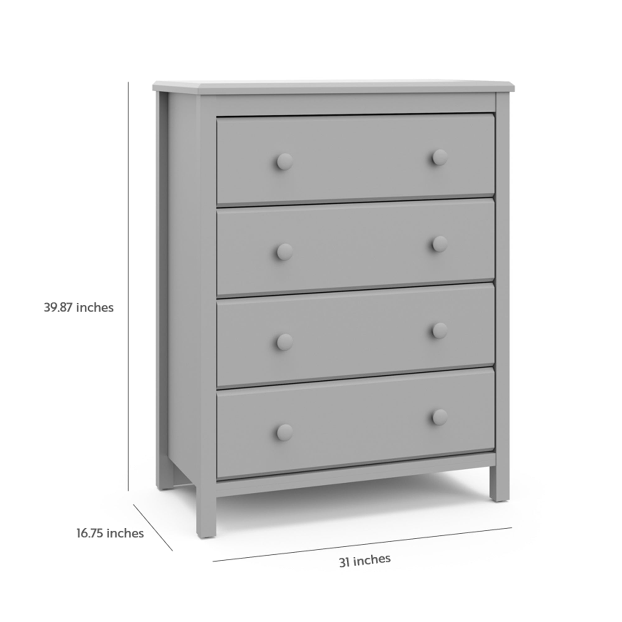 Pebble gray 4 drawer chest with dimensions