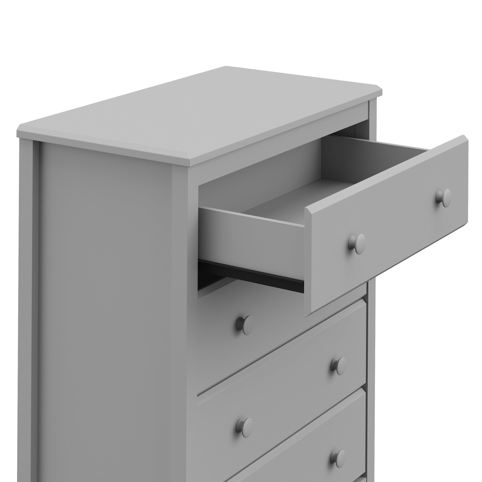Pebble gray 4 drawer chest with open drawer
