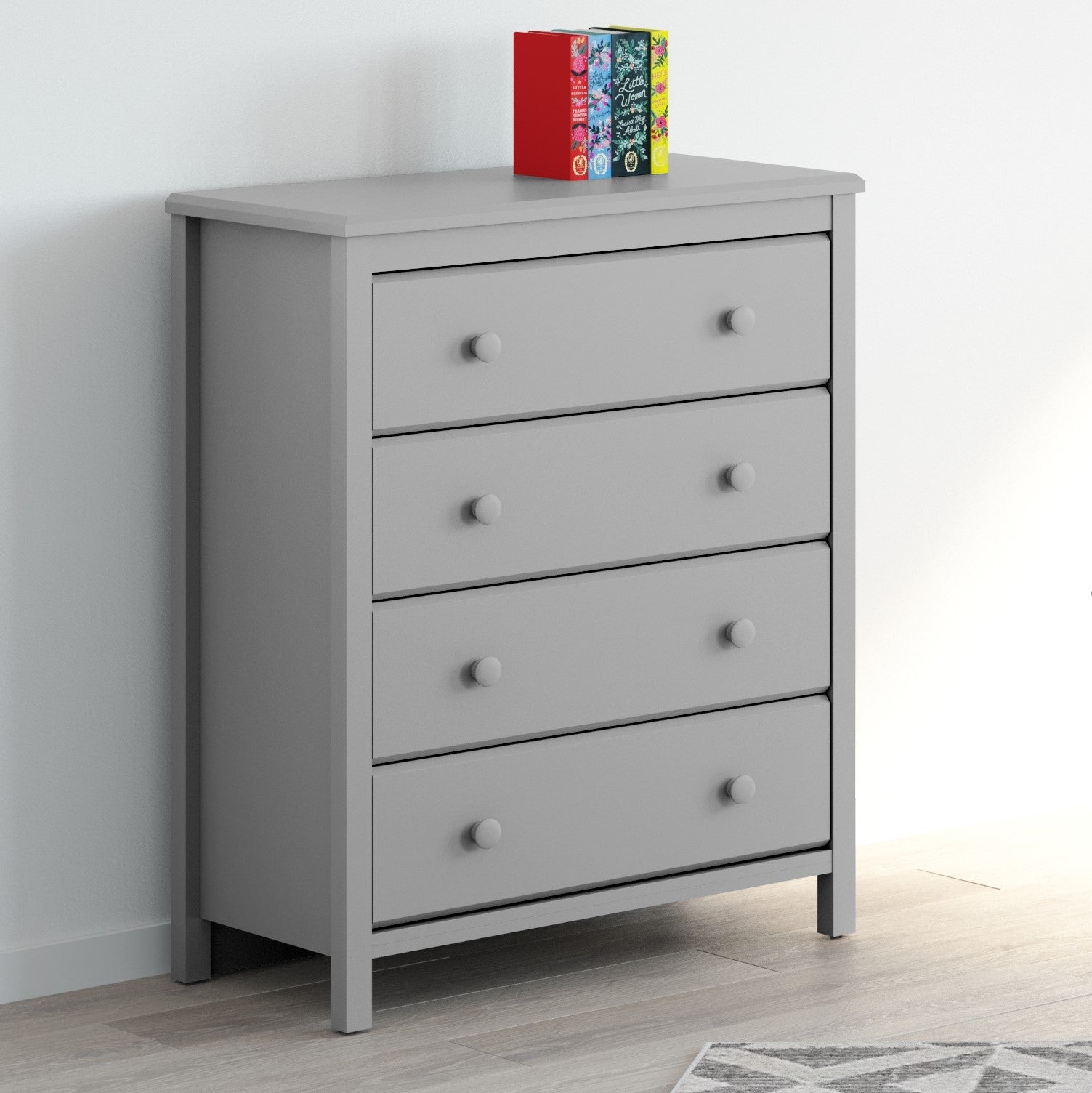 Pebble gray 4 drawer chest in nursery