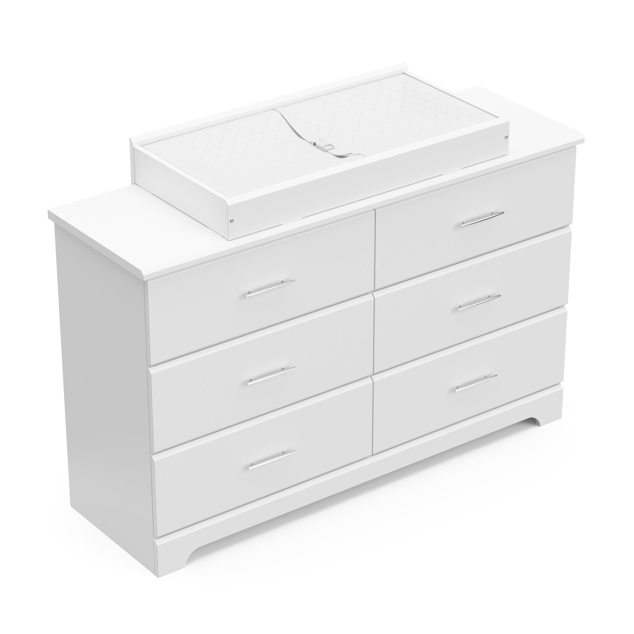 white 6 drawer dresser with changing topper and changing pad