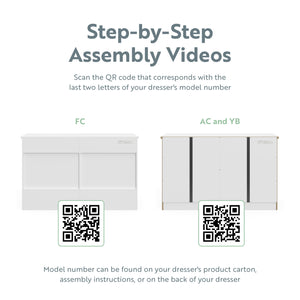 graphic of white 6 drawer dresser's assembly instructions