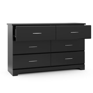 Black 6 drawer dresser with 2 open drawers