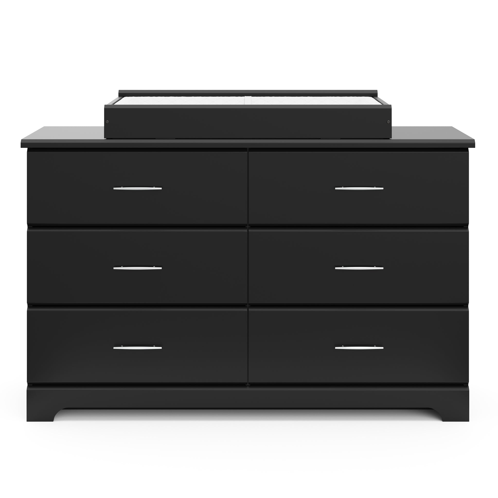 black 6 drawer dresser with changing topper and changing pad