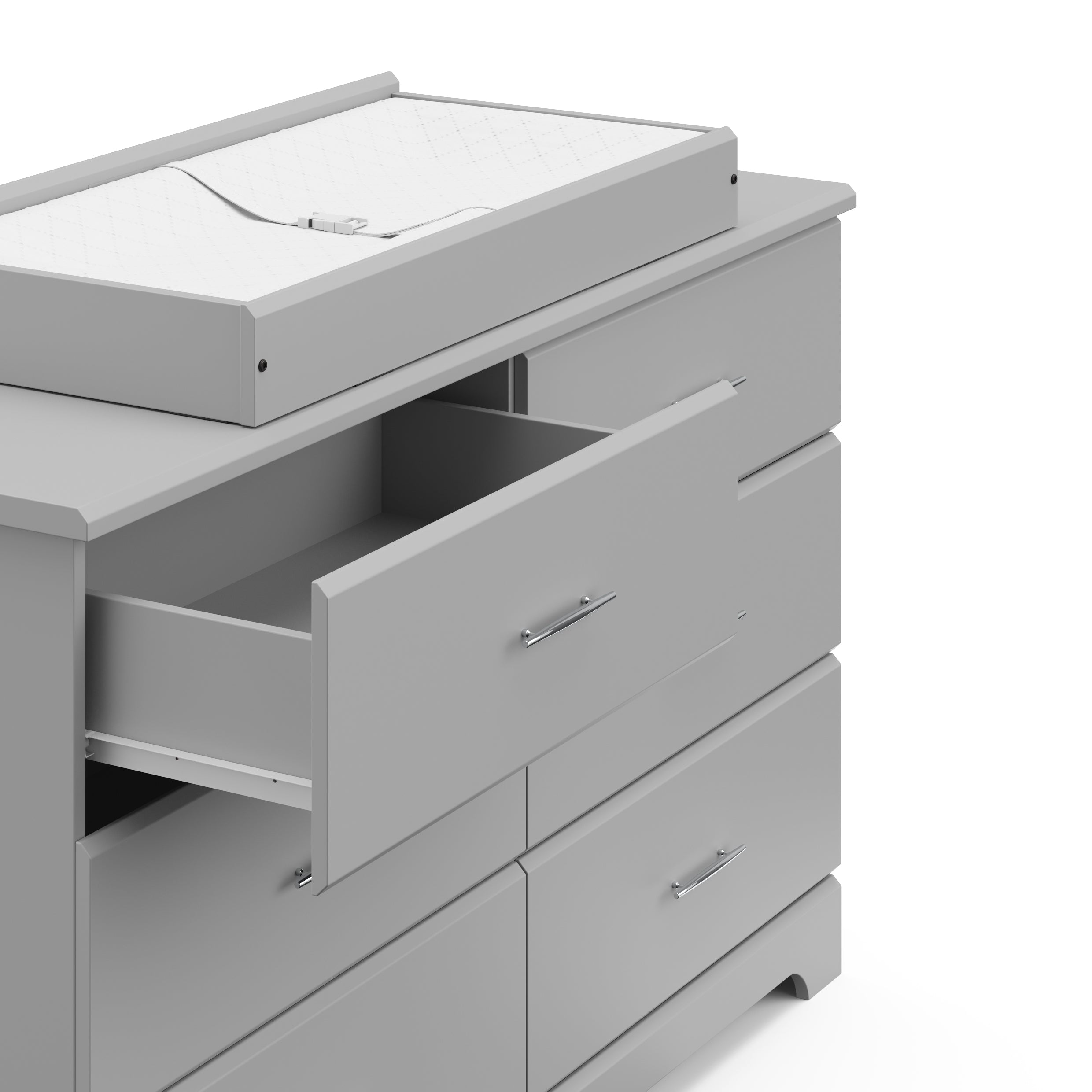 pebble gray 6 drawer dresser with changing topper and changing pad