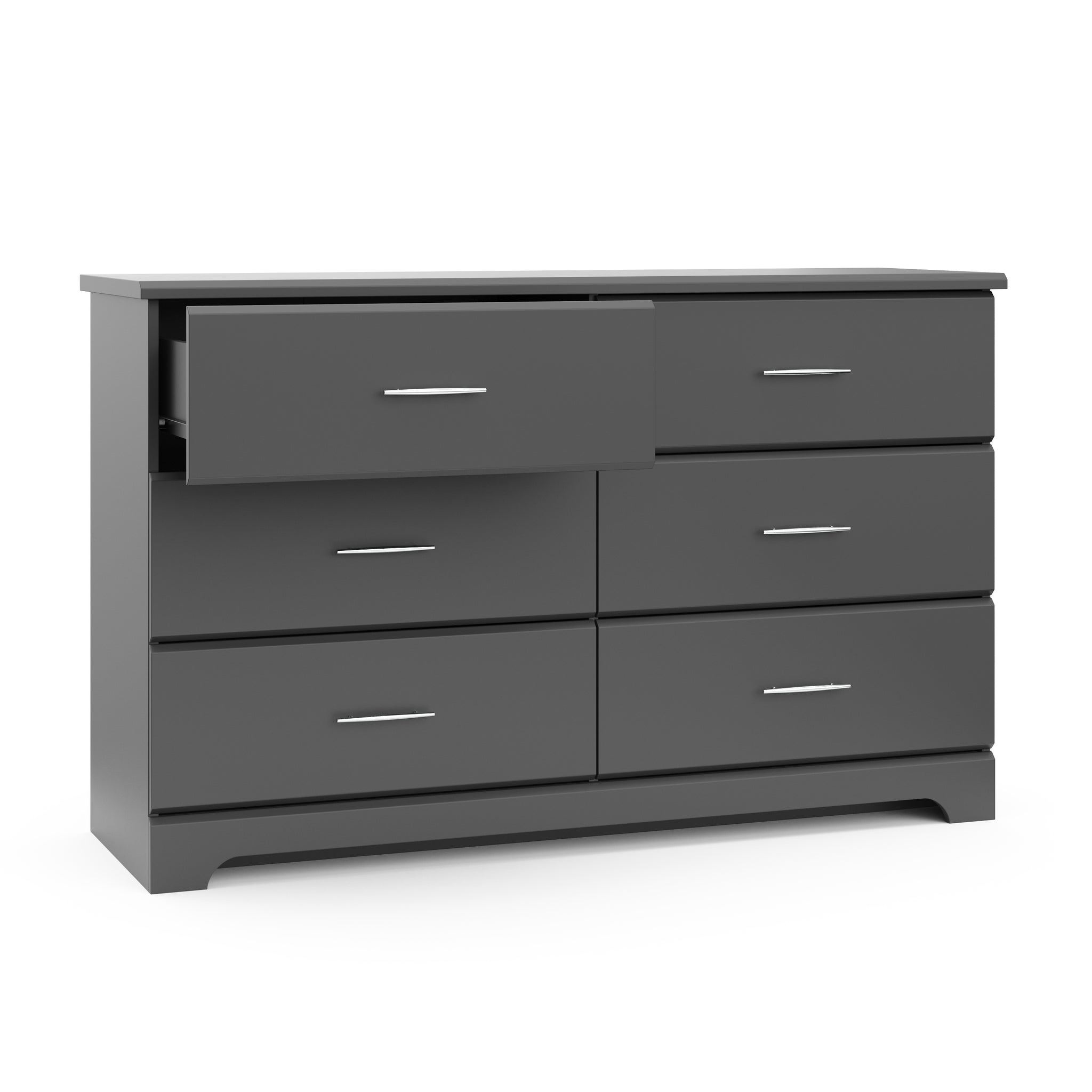 gray dresser with an open drawer