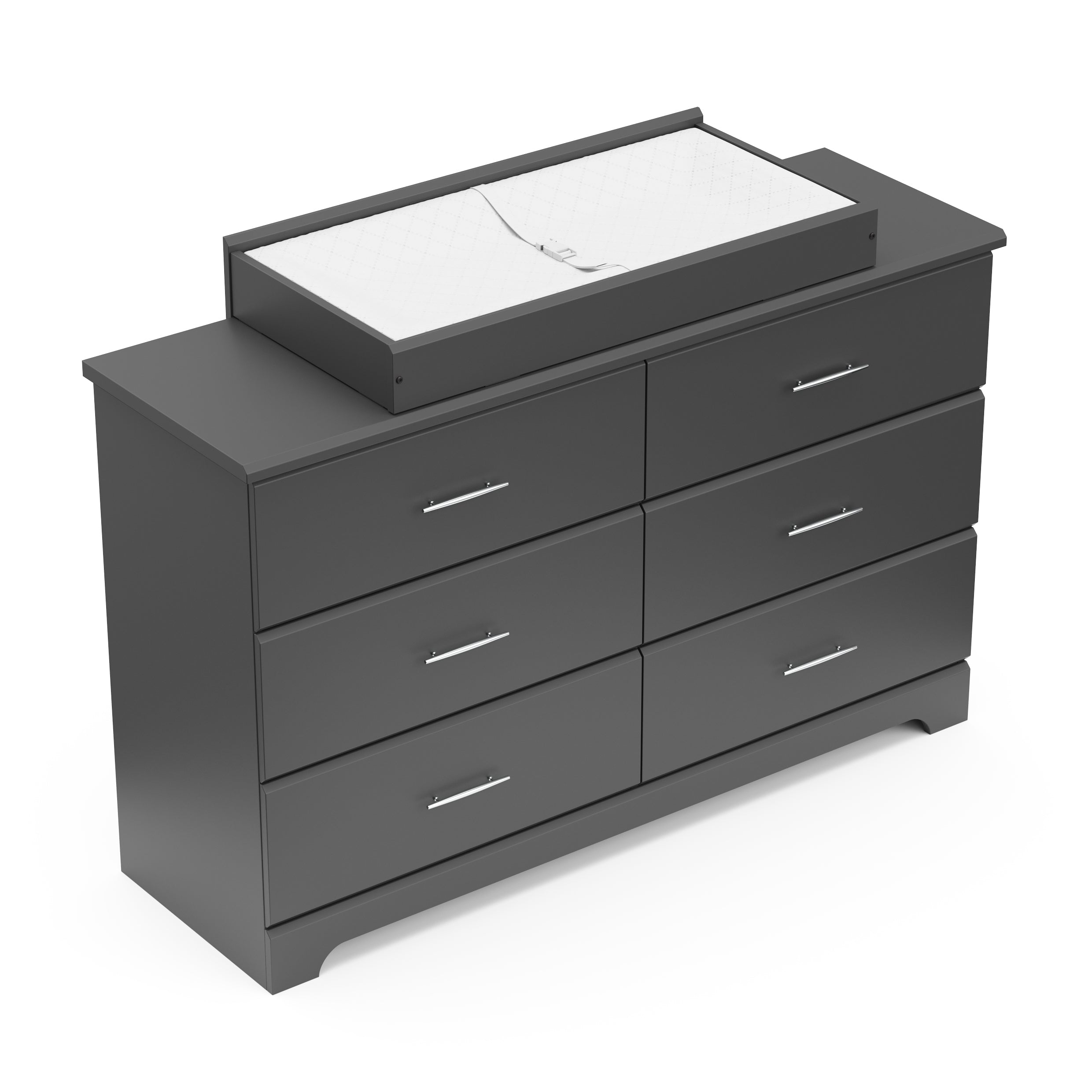 gray 6 drawer dresser with changing topper and changing pad