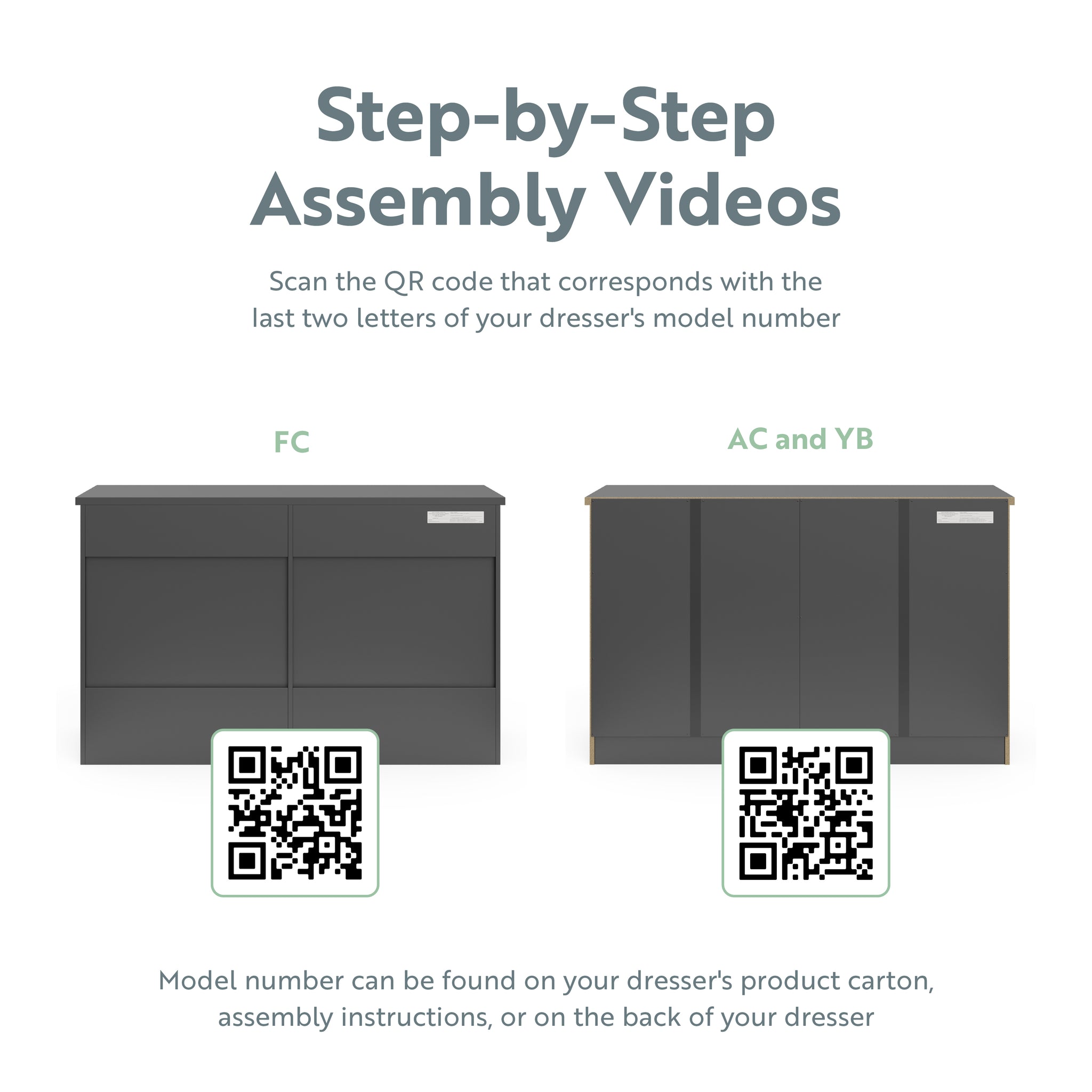 graphic of gray 6 drawer dresser assembly instructions