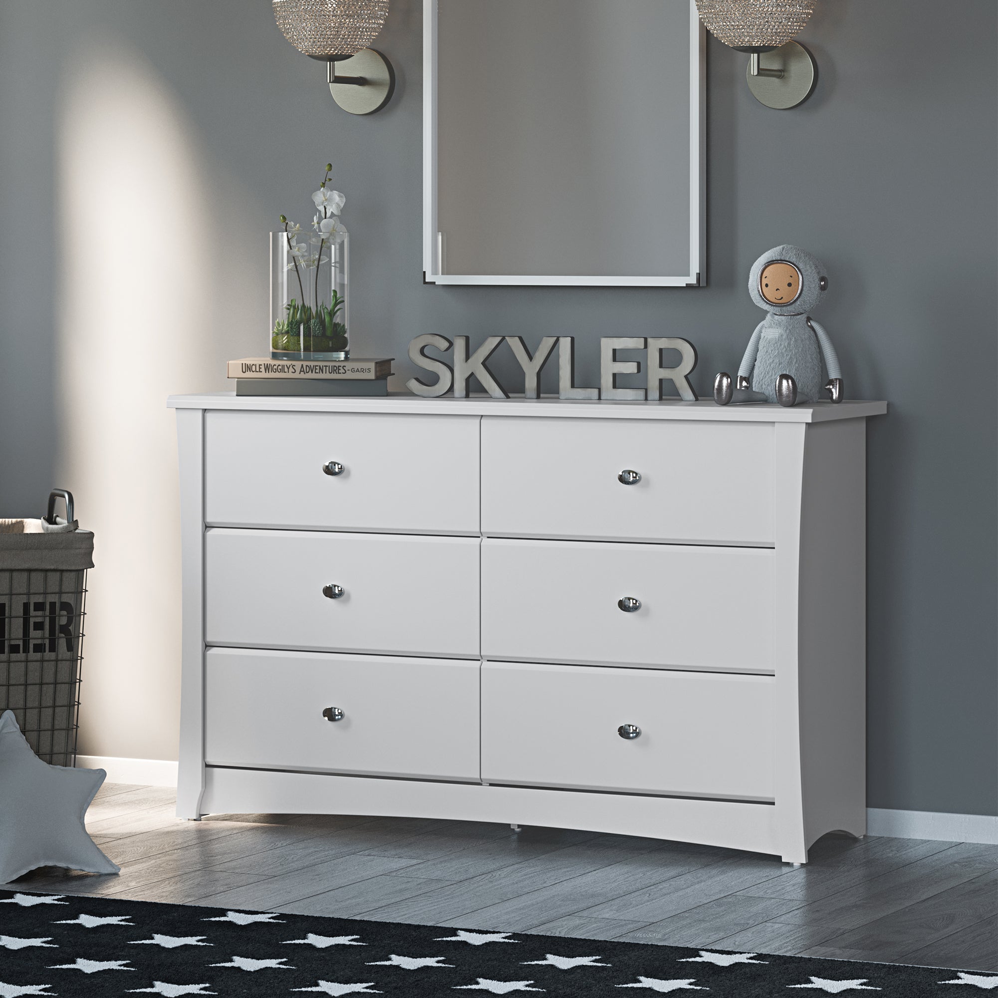 White 6 drawer dresser in nursery