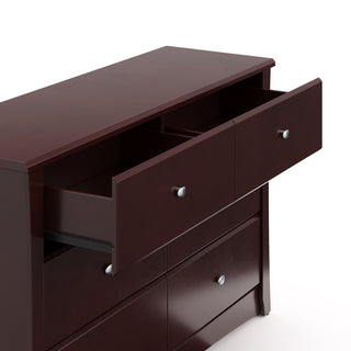 espresso 6 drawer dresser with 2 open drawers