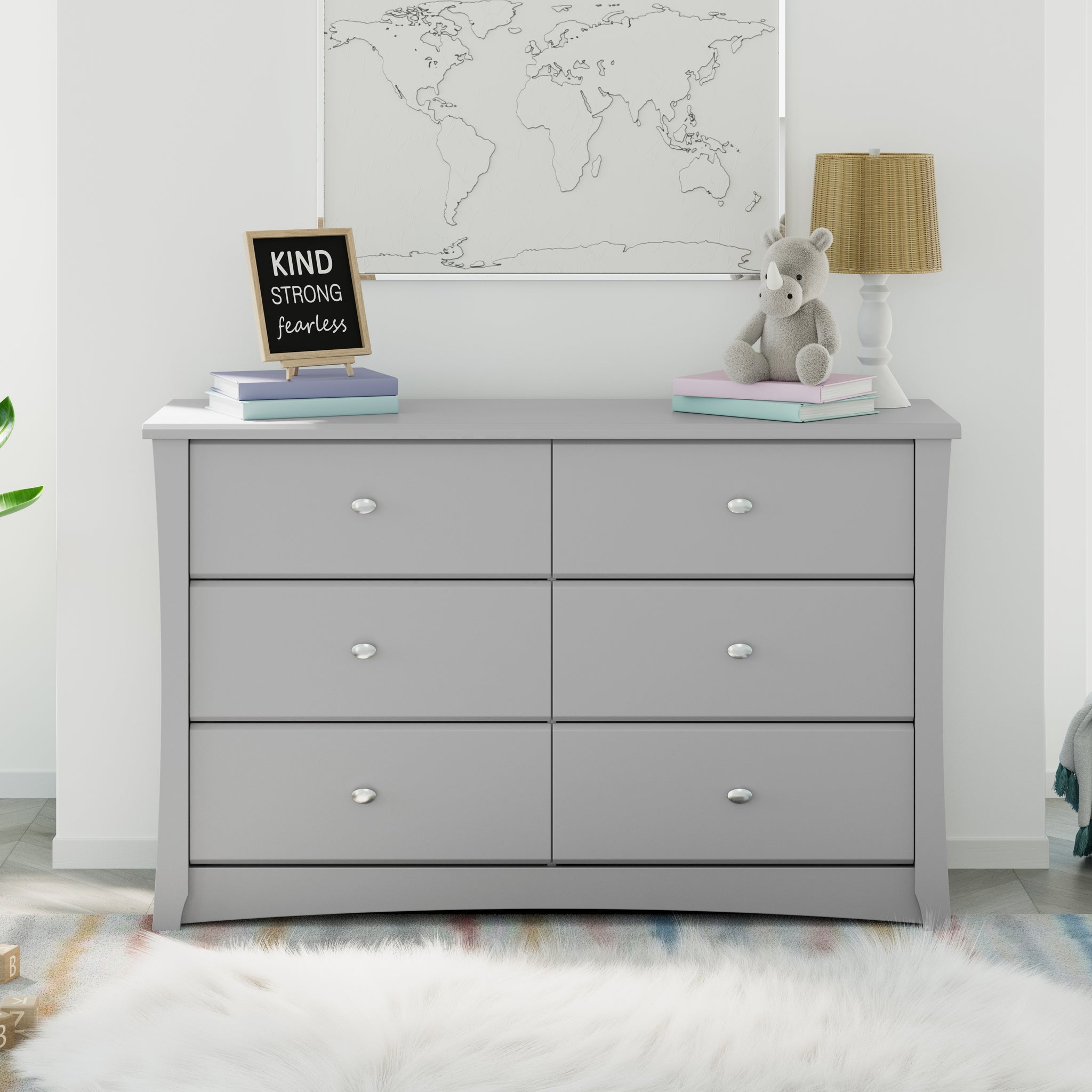 Pebble gray 6 drawer dresser in nursery