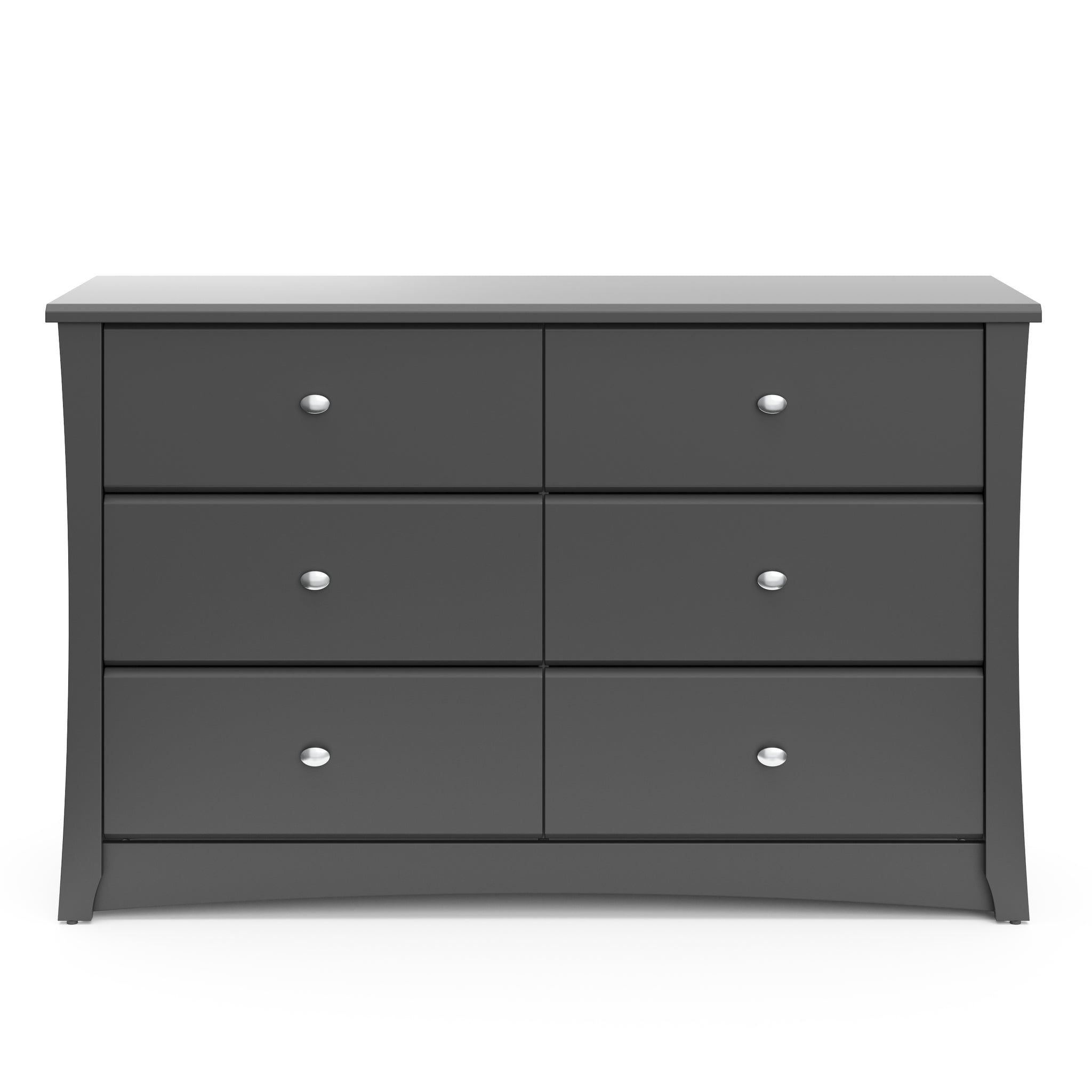 Front view of gray 6 drawer dresser