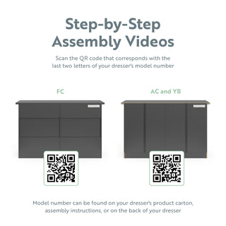 graphic of gray 6 drawer dresser's assembly instructions