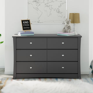 gray 6 drawer dresser in nursery