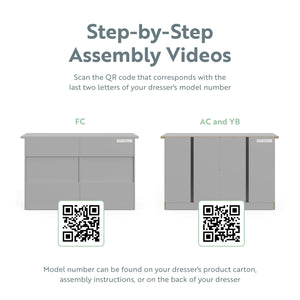 graphic of pebble gray 6 drawer dresser's assembly instructions