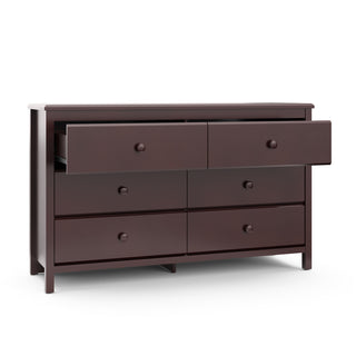 espresso 6 drawer dresser with 2 open drawers