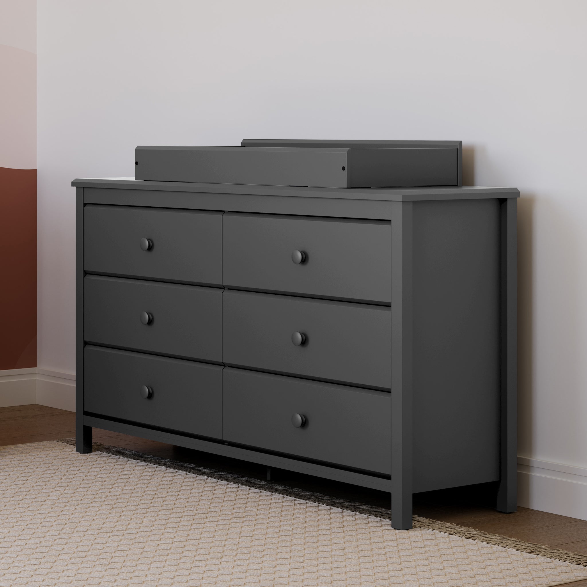 gray 6 drawer dresser in nursery