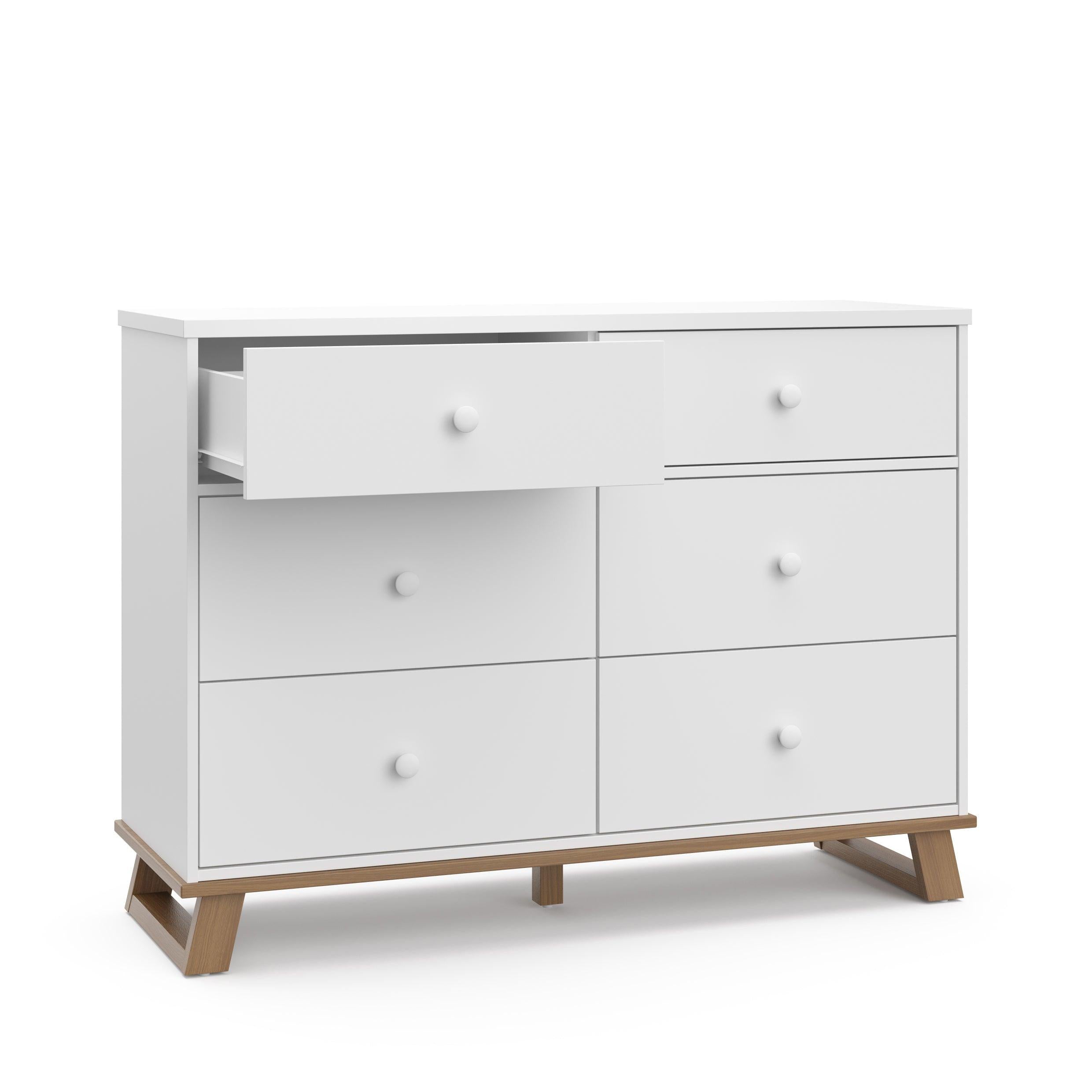 modern white dresser Storkcraft Modern 6 Drawer Double Dresser, White/Vintage Driftwood