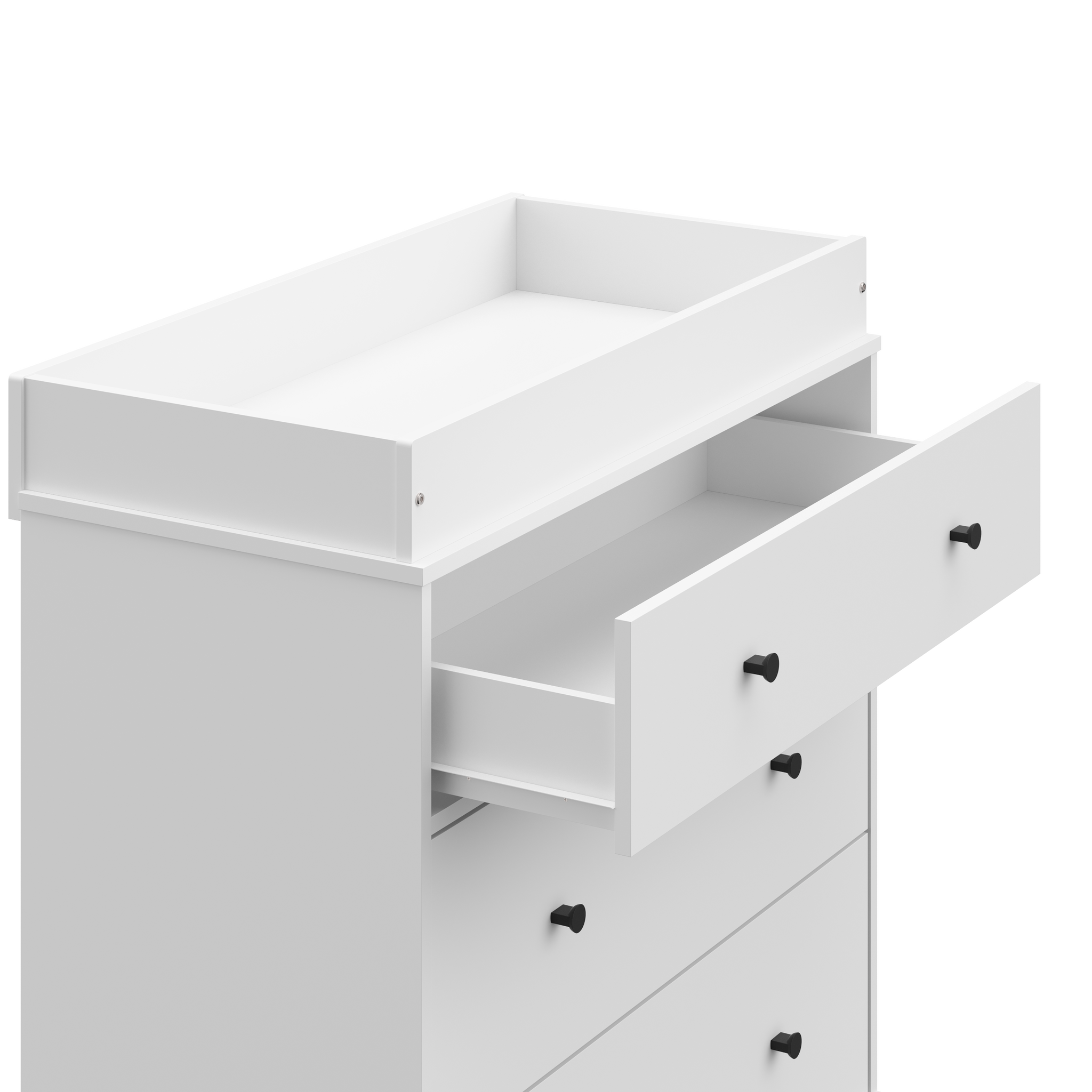 White 3 drawer chest with open drawer 