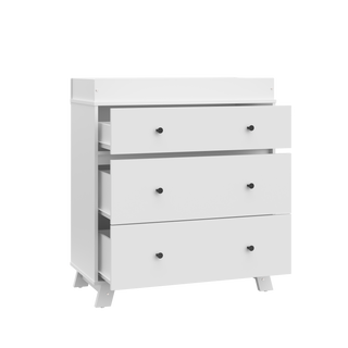 White 3 drawer chest with 3 open drawers