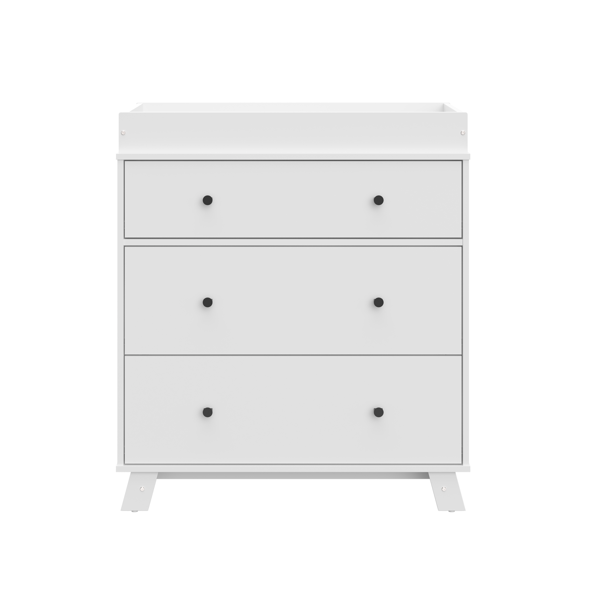 Front view of white 3 drawer chest