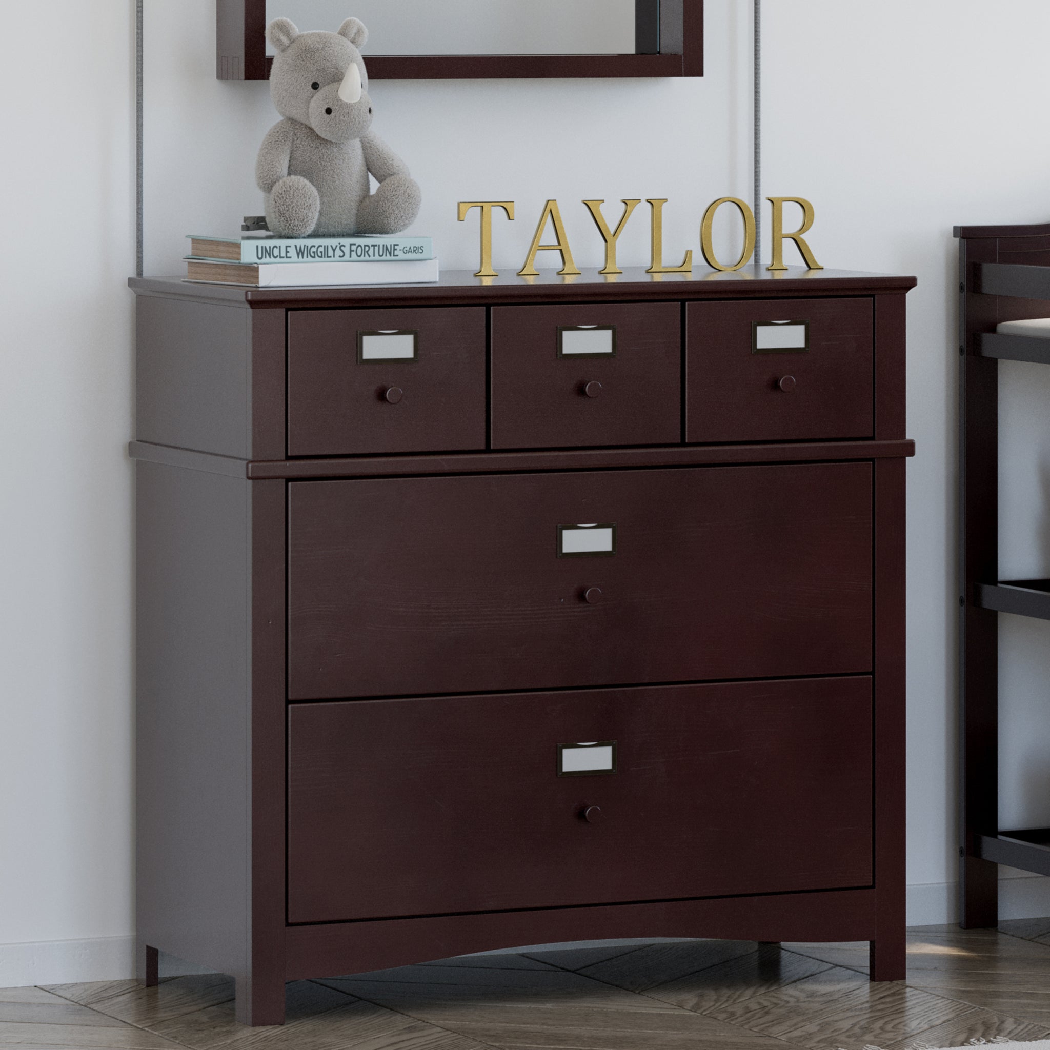 espresso 3 drawer chest in nursery