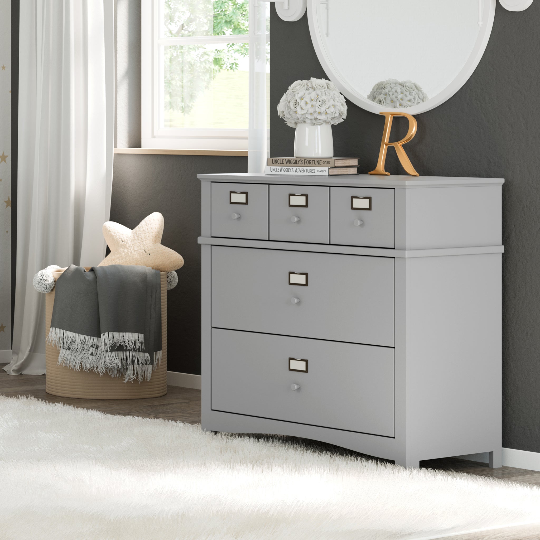 Pebble gray 3 drawer chest in nursery