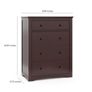 espresso 4 drawer chest with dimensions