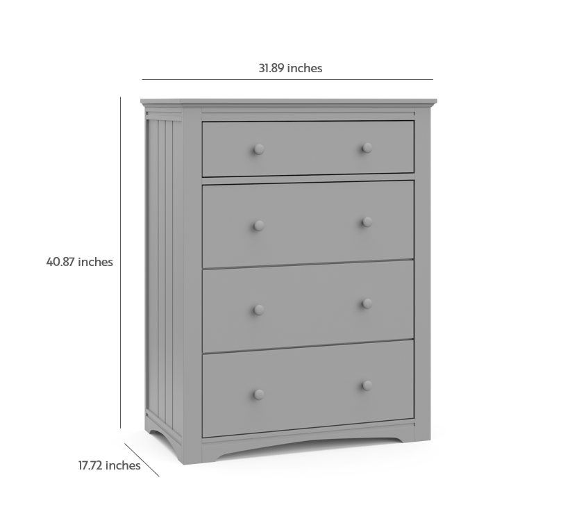 Pebble gray 4 drawer chest with dimensions