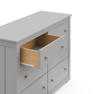 Pebble gray 6 drawer dresser with open drawer