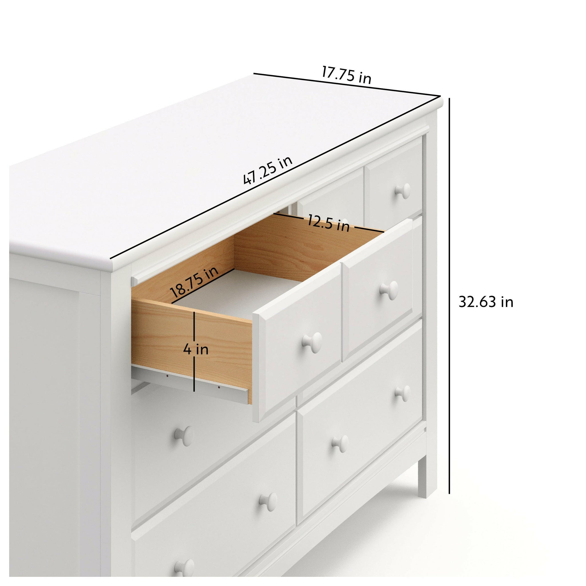 White 6 drawer dresser with dimensions