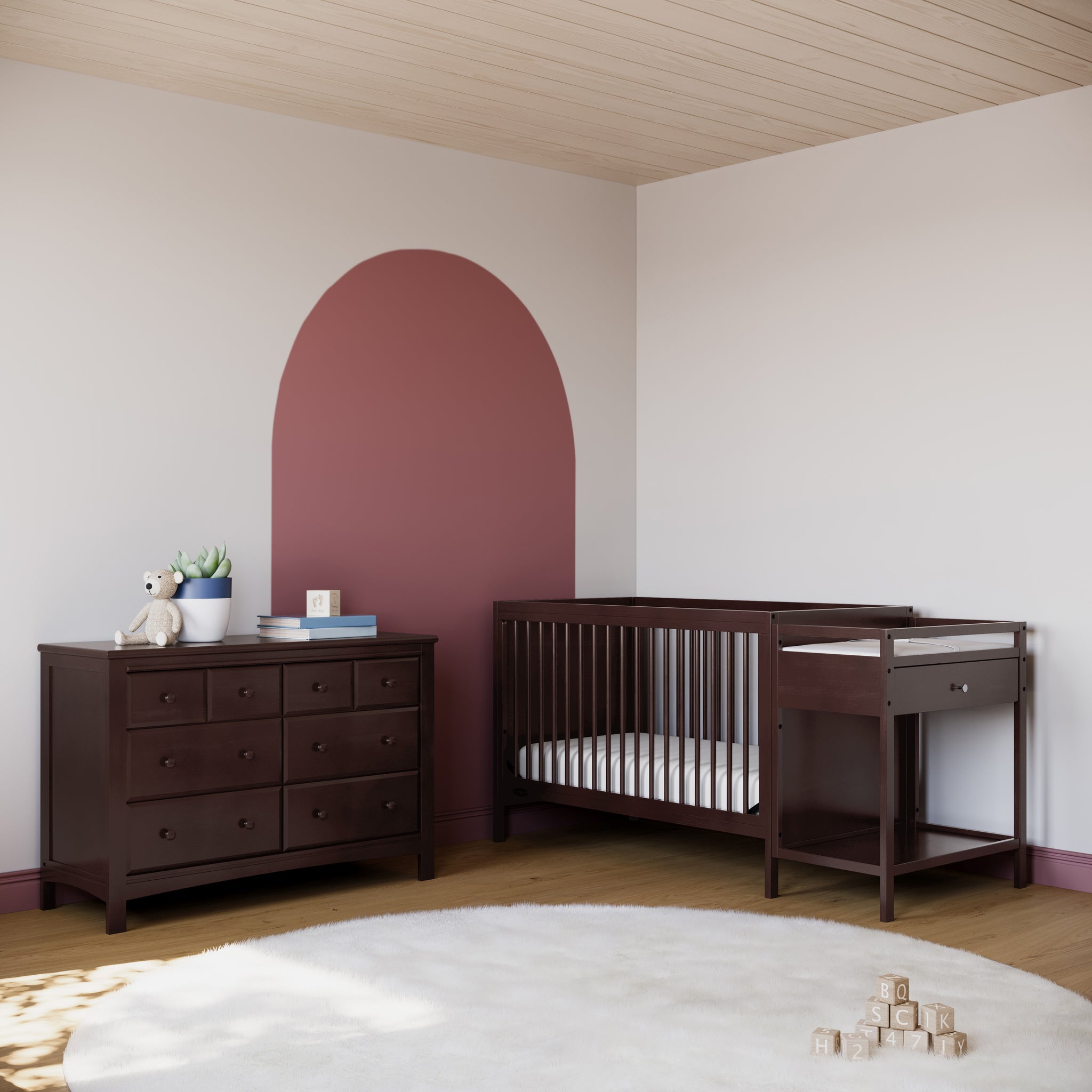 espresso crib and changer in nursery