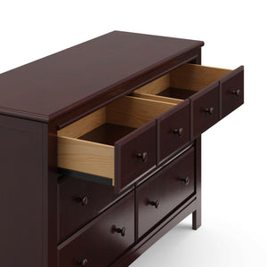 espresso 6 drawer dresser with 2 open drawers