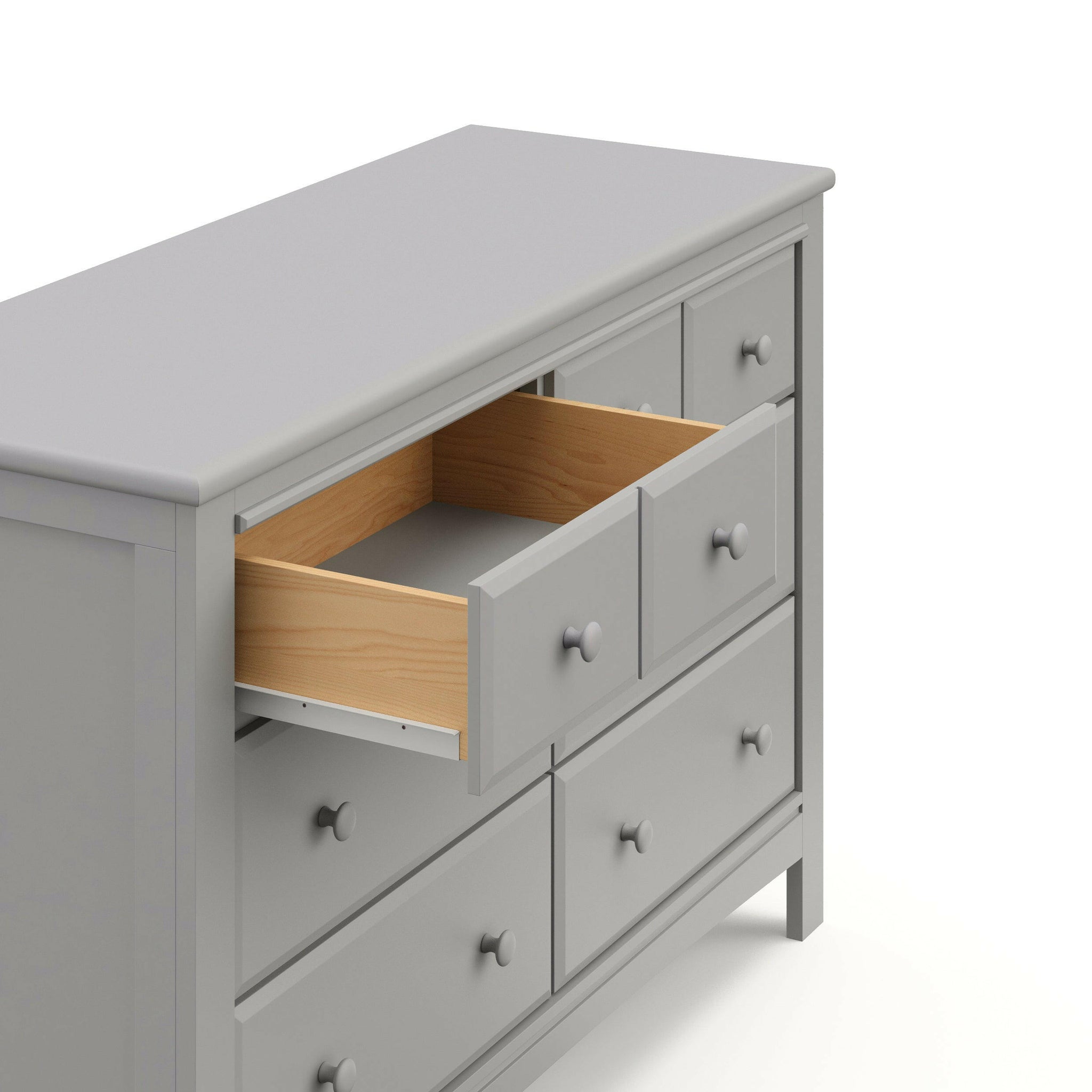 Pebble gray 6 drawer dresser with open drawer