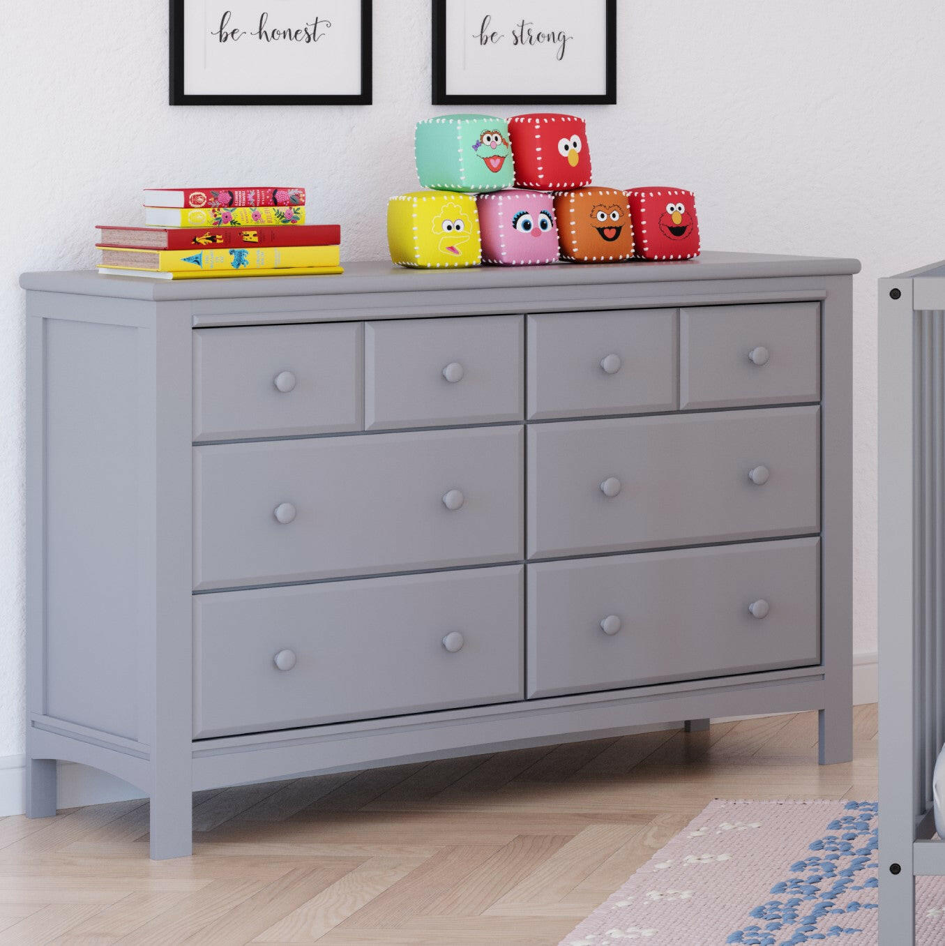 Pebble gray 6 drawer dresser in nursery