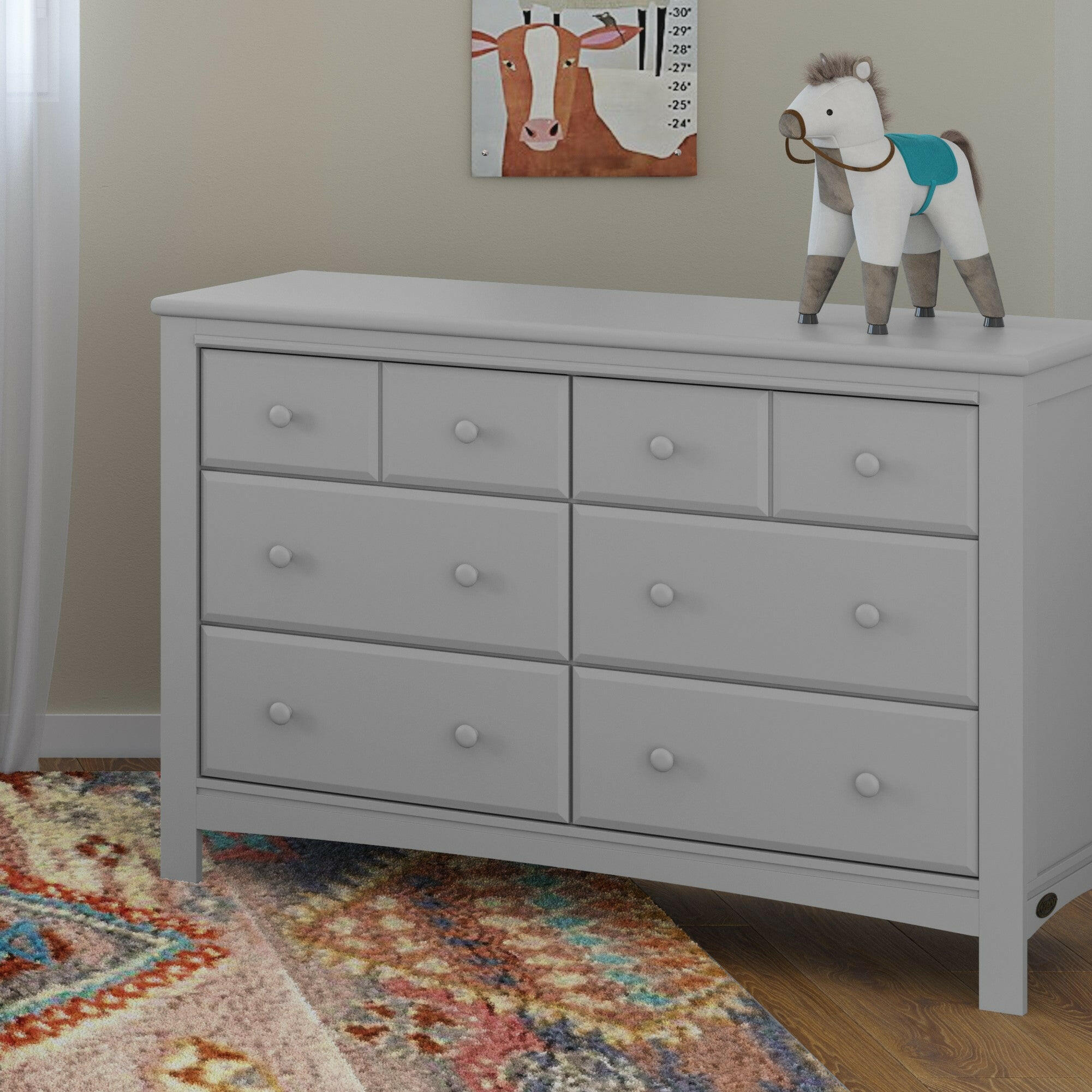 Pebble gray 6 drawer dresser in nursery