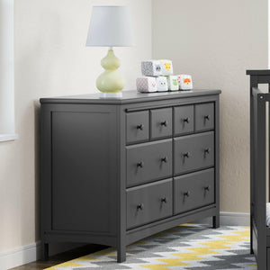 gray 6 drawer dresser in nursery