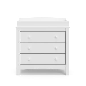 Front view of white 3 drawer chest